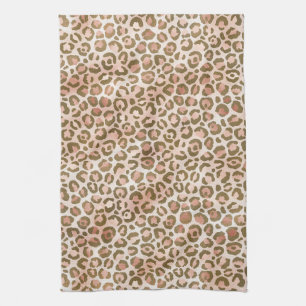 Pretty Peach Brown Leopard Print Kitchen Towel