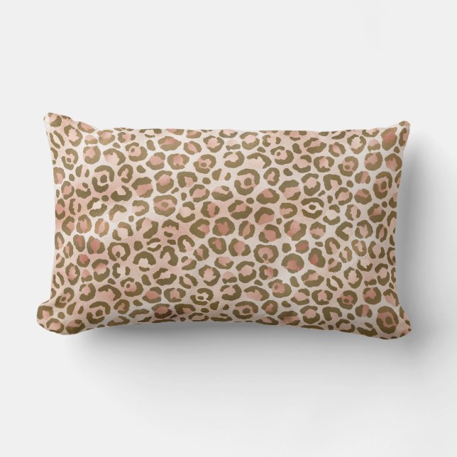 Pretty Peach Brown Leopard Print Lumbar Pillow (Front)