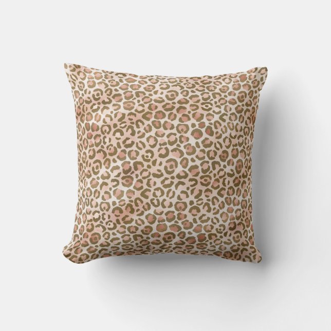 Pretty Peach Brown Leopard Print Throw Pillow (Front)