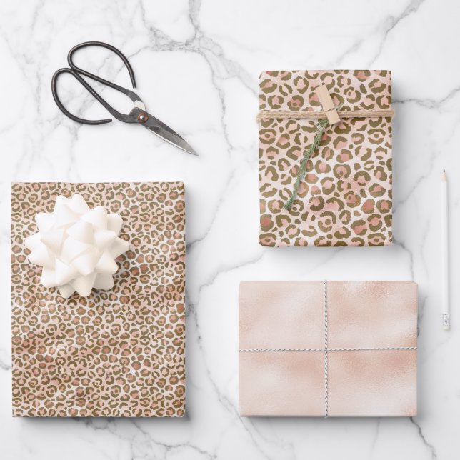 Pretty Peach Brown Leopard Print Wrapping Paper Sheet (Front)
