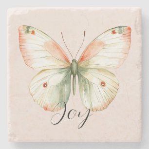 Pretty Peach Butterfly Joy Stone Coaster