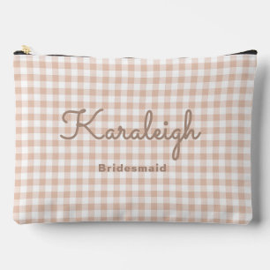 Pretty Peach Checkered Bridesmaid Proposal Accessory Pouch