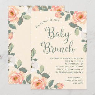 Pretty Peach Floral Baby Brunch Invitation