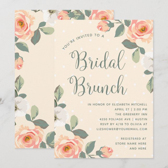 Pretty Peach Floral | Bridal Brunch Invitation (Front/Back)