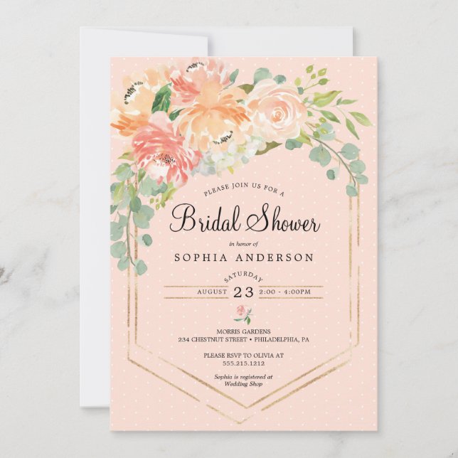 Pretty Peach Floral Bridal Shower Invitation (Front)