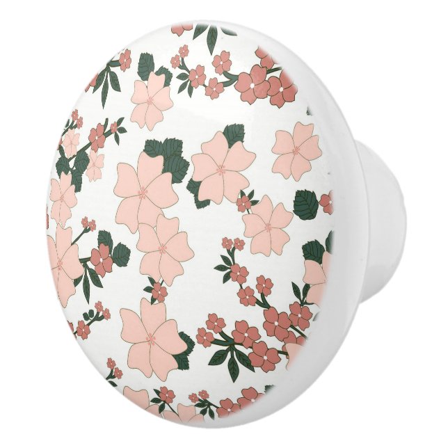Pretty Peach Floral Ceramic Knob (Right)