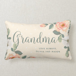 Pretty Peach Floral Grandma Lumbar Pillow