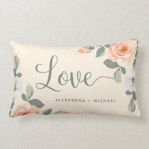 Pretty Peach Floral   Love Lumbar Pillow