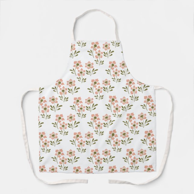 Pretty Peach Floral Pattern Apron (Front)