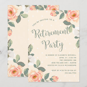 Pretty Peach Floral   Retirement Party Invitation
