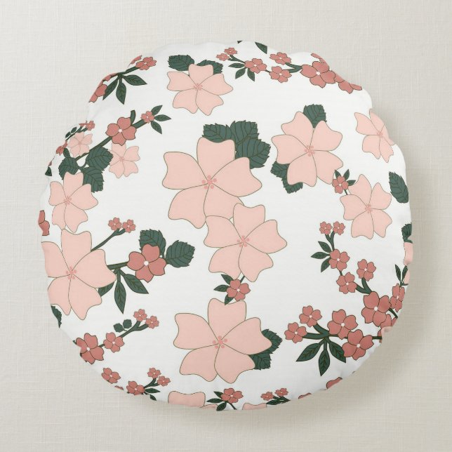 Pretty Peach Floral Round Pillow (Front)