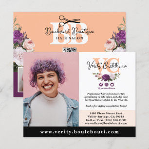 Pretty Peach Floral Salon Stylist Photo Marketing Postcard