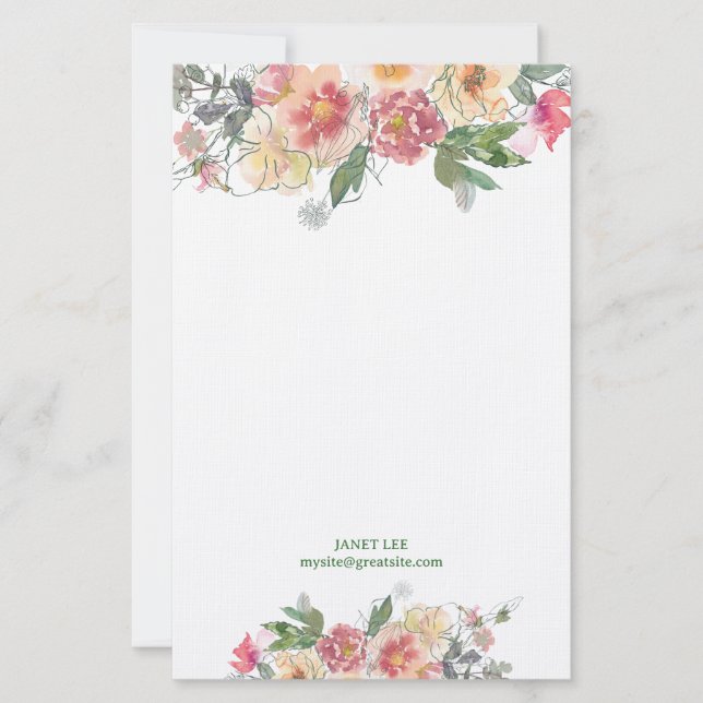 Pretty Peach Flower Art   Stationery (Front)