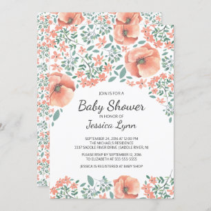 Pretty Peach Flowers Baby Shower Invite