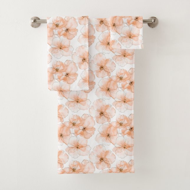 Pretty Peach Flowers Bath Towel Set (Insitu)
