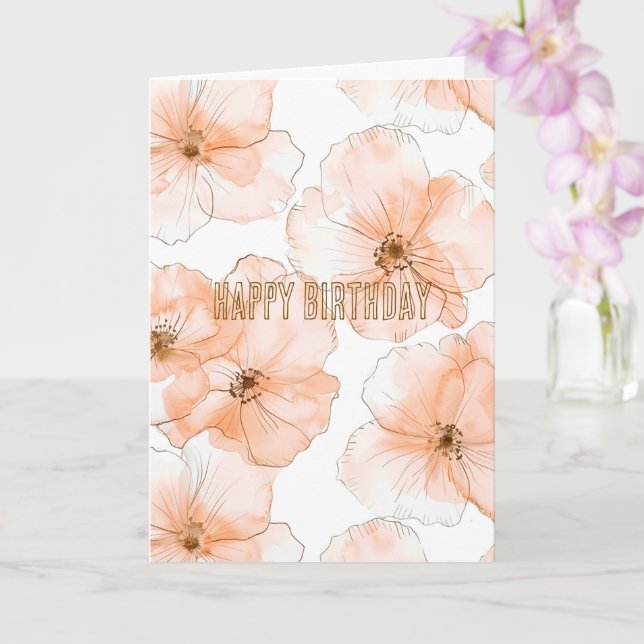 Pretty Peach Flowers Birthday Card (Orchid)
