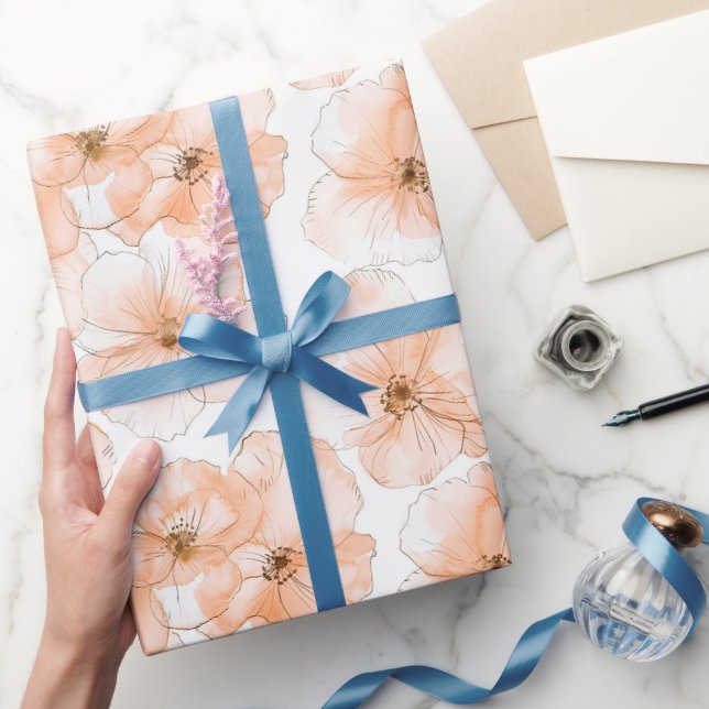 Pretty Peach Flowers Birthday Wrapping Paper (Gifting)