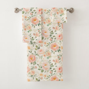 Pretty Peach Flowers Bridal Shower Bath Towel Set