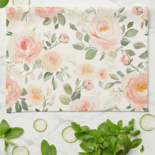 Pretty Peach Flowers Bridal Shower Kitchen Towel