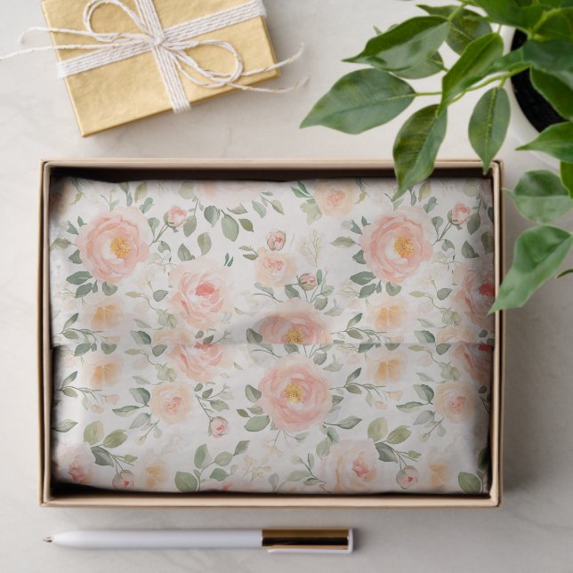 Pretty Peach Flowers Bridal Shower Tissue Paper (Gift)