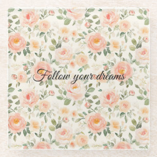 Pretty Peach Flowers Glass Coaster