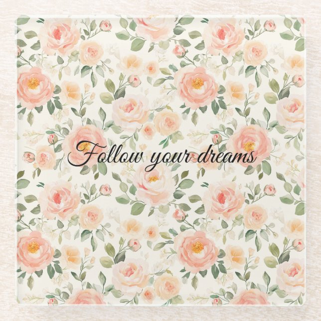 Pretty Peach Flowers   Glass Coaster (Front)