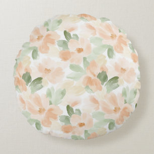 Pretty Peach Flowers Round Pillow