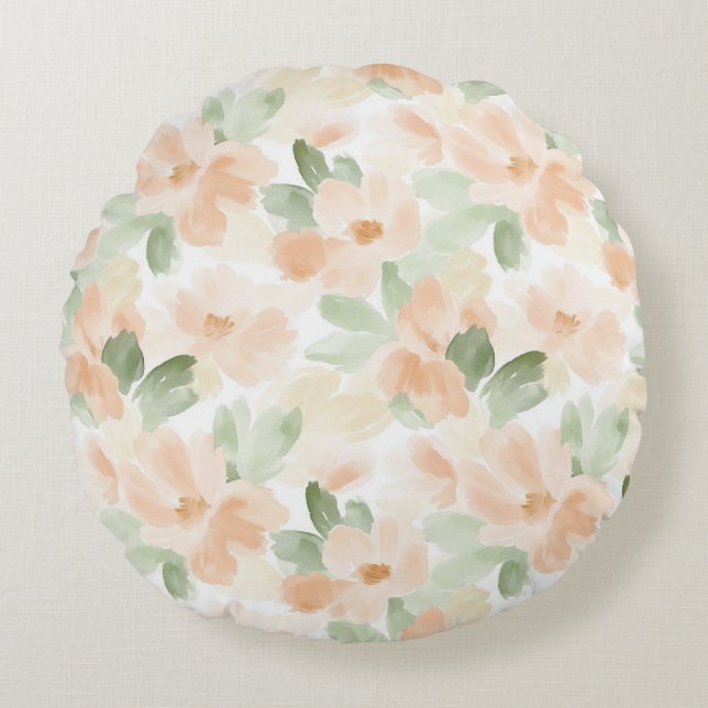 Pretty Peach Flowers Round Pillow (Front)