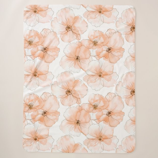 Pretty Peach Flowers Sherpa Blanket (Front)