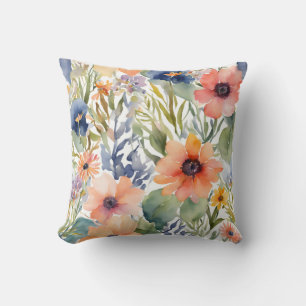 Pretty Peach Flowers Throw Pillow