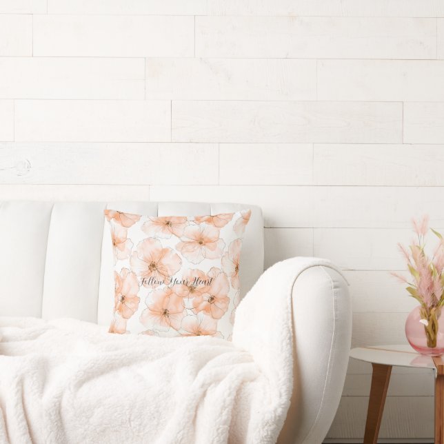 Pretty Peach Flowers Throw Pillow (Couch)