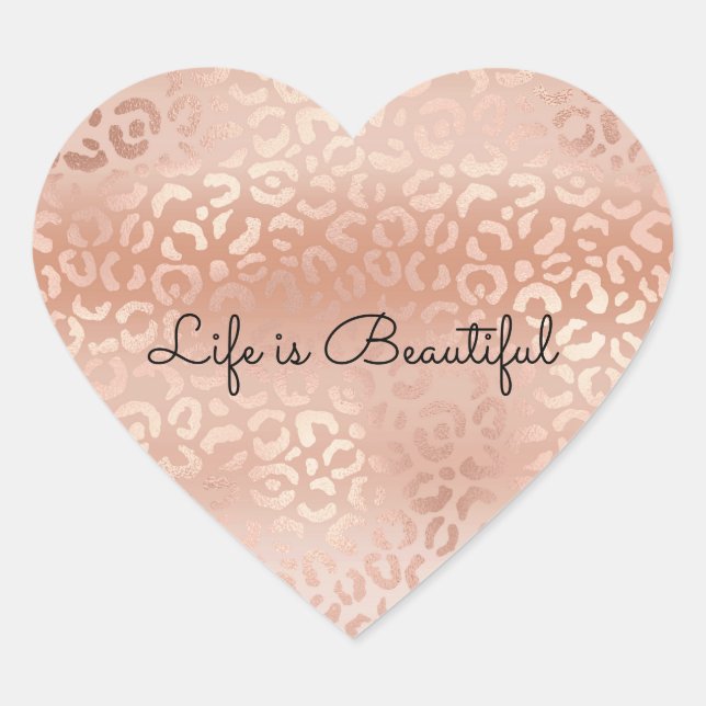Pretty Peach Leopard Print  Heart Sticker (Front)