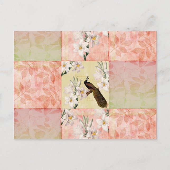 Pretty Peach Patchwork Postcard (Front)