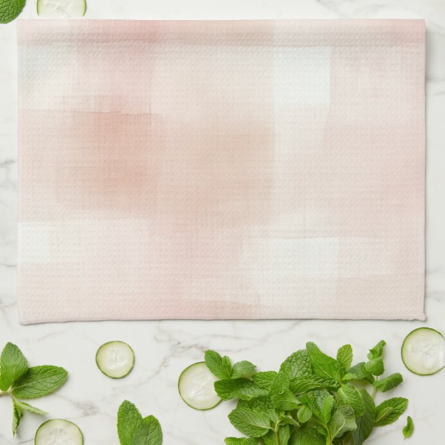 Pretty Peach Pink Cream Plaid Kitchen Towel (Folded)