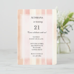 Pretty Peach Pink Cream Stripes Birthday Invitation