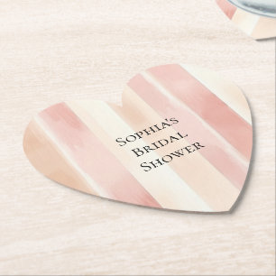 Pretty Peach Pink Cream Stripes Bridal Shower Paper Coaster
