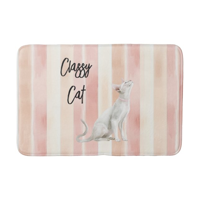 Pretty Peach Pink Cream Stripes Cat Bath Mat (Front)
