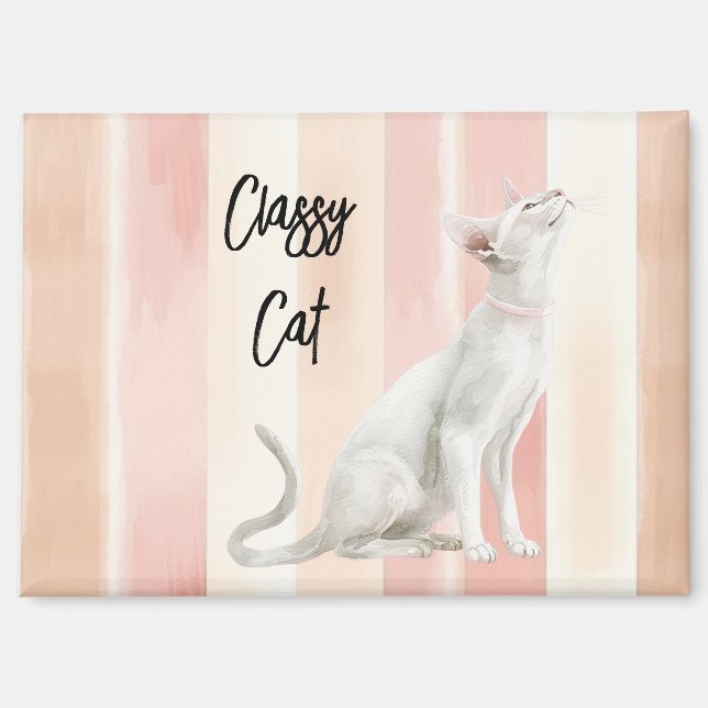 Pretty Peach Pink Cream Stripes Cat Magnet (Front)