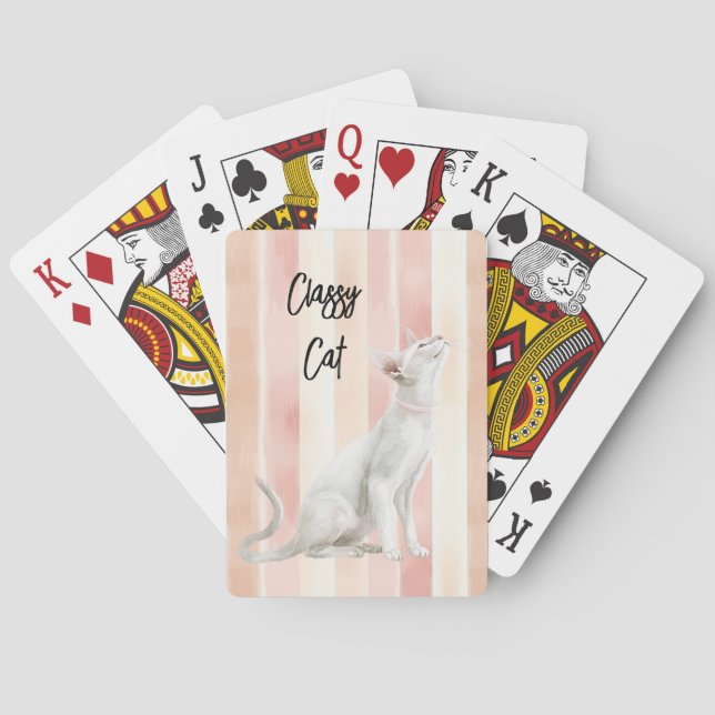 Pretty Peach Pink Cream Stripes Cat Playing Cards (Back)