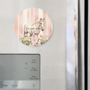 Pretty Peach Pink Cream Stripes Horse Magnet