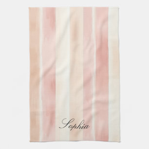 Pretty Peach Pink Cream Stripes  Kitchen Towel