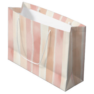 Pretty Peach Pink Cream Stripes  Large Gift Bag