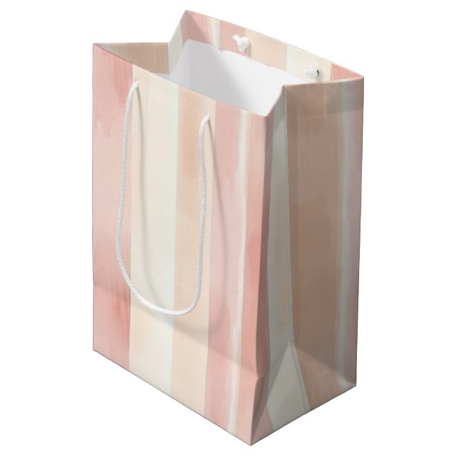 Pretty Peach Pink Cream Stripes  Medium Gift Bag (Front Angled)