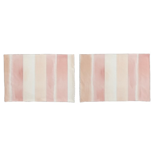 Pretty Peach Pink Cream Stripes  Pillowcase (Front-Set)