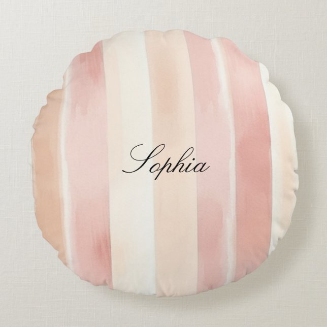Pretty Peach Pink Cream Stripes  Round Pillow (Front)