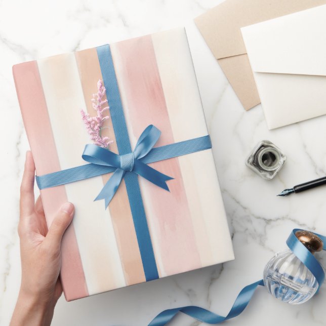 Pretty Peach Pink Cream Stripes  Wrapping Paper (Gifting)