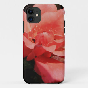 Pretty Peach Pink Rose floral iPhone 11 Case