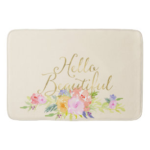 Pretty Peach Pink Watercolor Floral Bath Mat