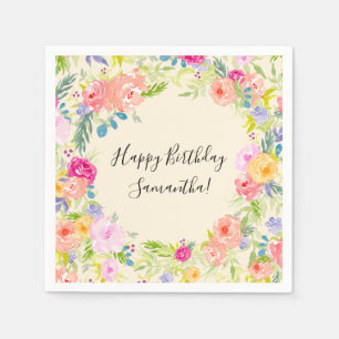 Pretty Peach Pink Watercolor Floral birthday Napkin