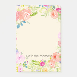 Pretty Peach Pink Watercolor Floral Post-it Notes